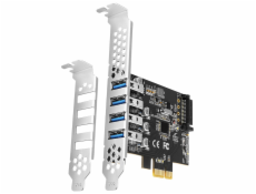 AXAGON PCEU-43RS, PCIe řadič, 4x USB 3.2 Gen 1 port, UASP, napájení z PCIe nebo SATA, SP & LP