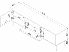 Cama RTV skříň EF + krb černá TRESSE 180x40x54,5 matná zelená