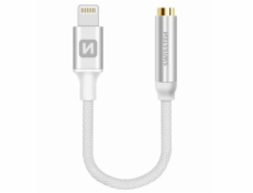 Swissten audio adaptér textile lightning /jack(samice) 0,15 m stříbrný