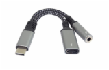 PremiumCord Redukce USB-C /3,5mm jack s DAC chipem + USB-C pro nabíjení 13cm 8592220022891